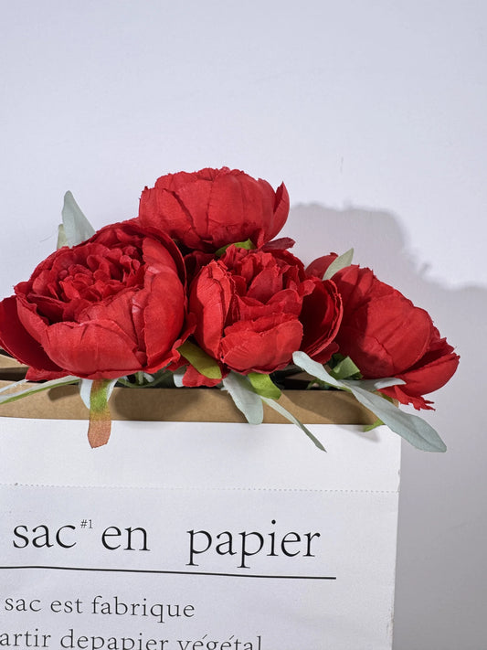 Buchet de ranunculus artificial cu tija, 7 flori, 45 cm, rosu, Ruyidecor