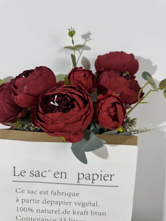 Buchet de trandafiri artificiali, 9 flori, 45 cm, bordo, Ruyidecor