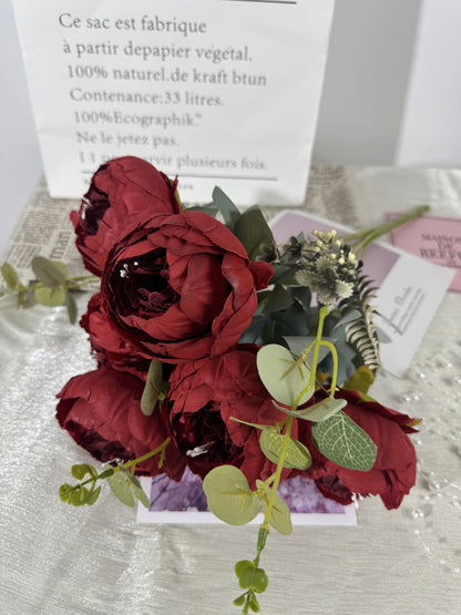 Buchet de trandafiri artificiali, 9 flori, 45 cm, bordo, Ruyidecor