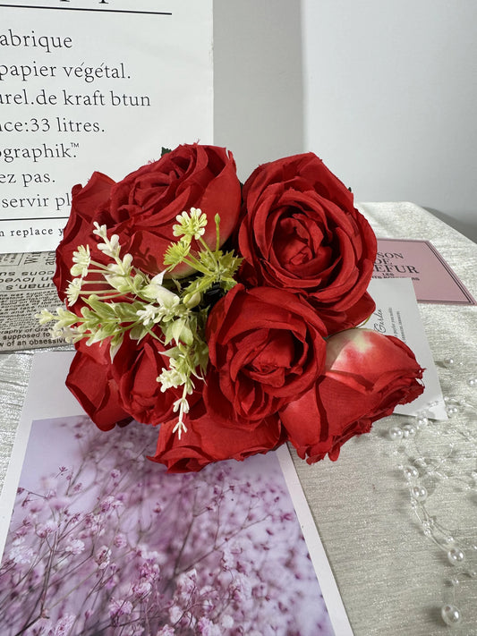 Buchet de trandafiri artificiali cu tija, 12 flori, 40 cm, rosu, Ruyidecor