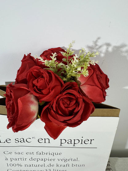 Buchet de trandafiri artificiali cu tija, 12 flori, 40 cm, rosu, Ruyidecor