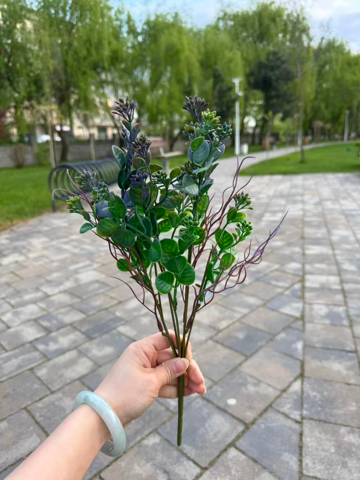 Buchet eucalipt artificial cu muguri, 40 cm, 3 culori, Ruyidecor
