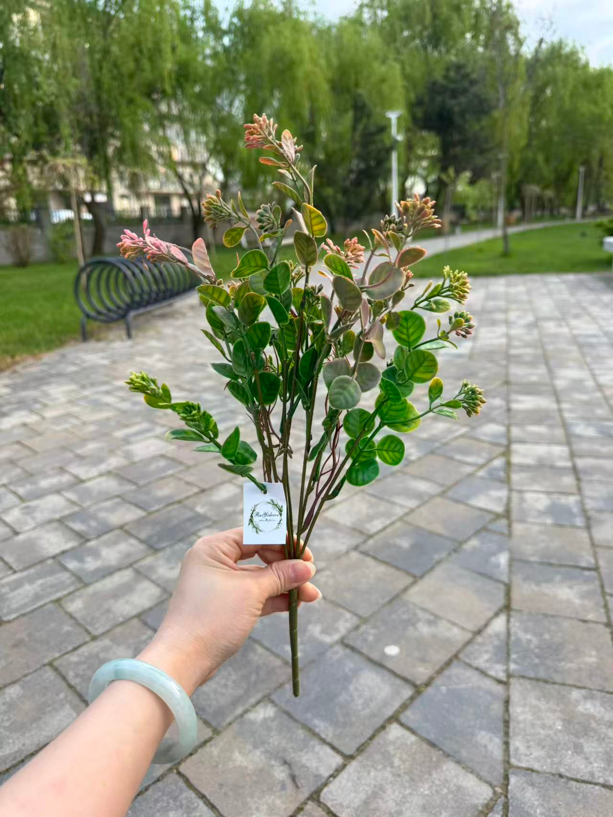 Buchet eucalipt artificial cu muguri, 40 cm, 3 culori, Ruyidecor