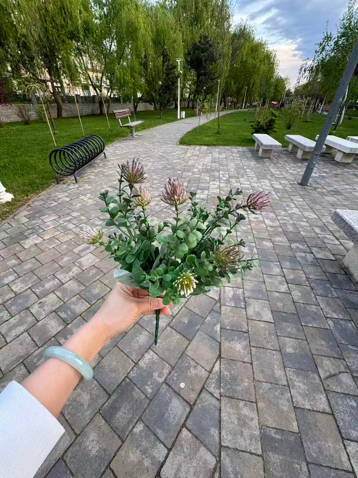 Buchet artificial cu flori tip protea, 45 cm, 3 culori, Ruyidecor