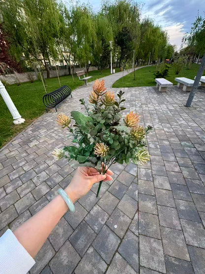 Buchet artificial cu flori tip protea, 45 cm, 3 culori, Ruyidecor