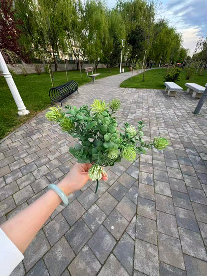 Buchet artificial cu flori tip protea, 45 cm, 3 culori, Ruyidecor