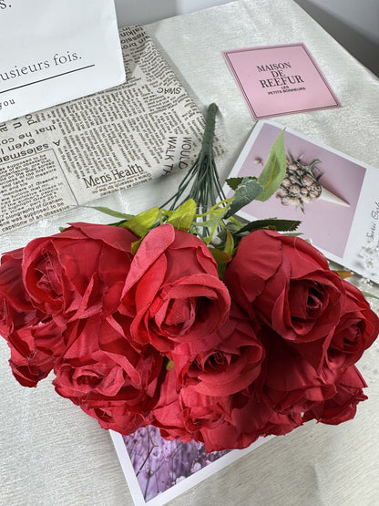 Buchet trandafiri artificiali, 24 flori, 45 cm, rosu, Ruyidecor