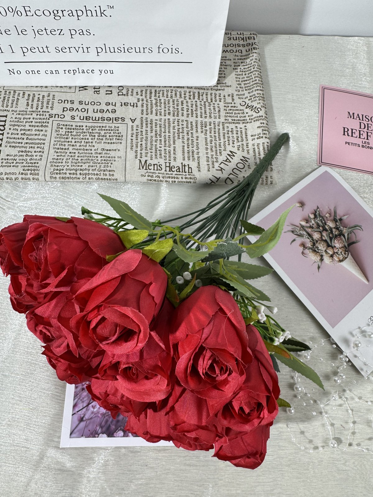 Buchet trandafiri artificiali, 24 flori, 45 cm, rosu, Ruyidecor