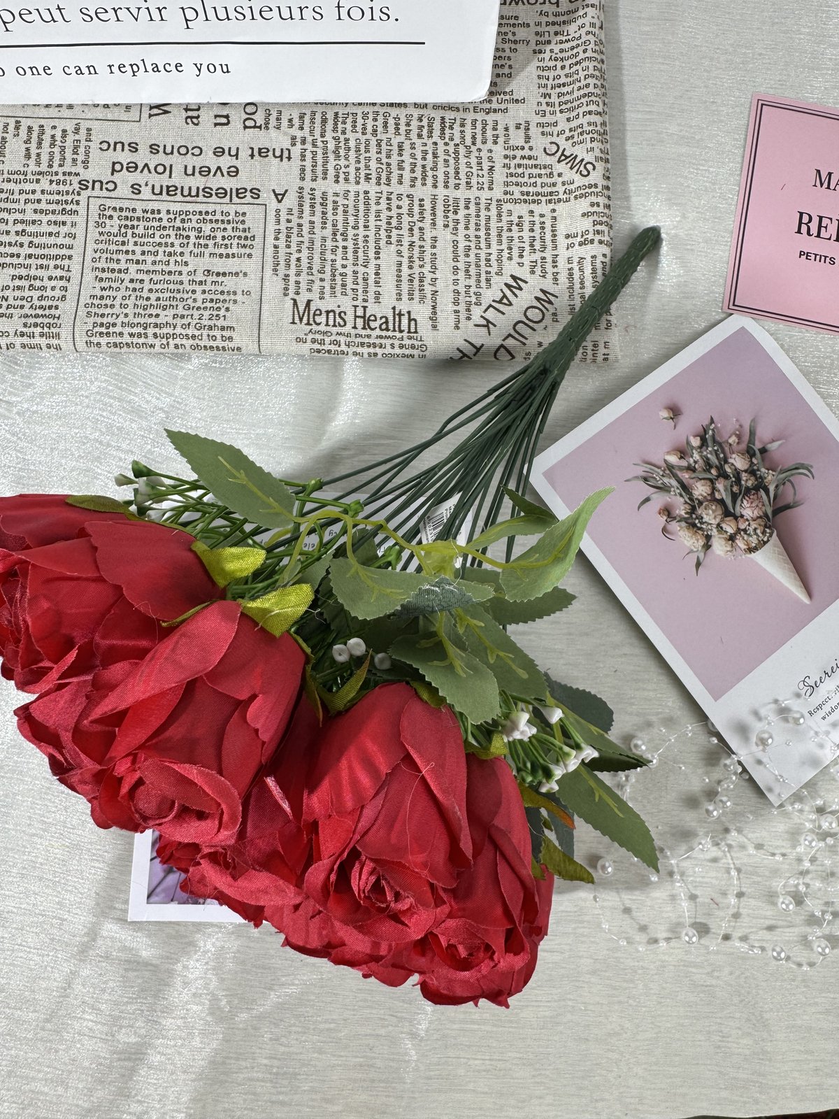 Buchet trandafiri artificiali, 24 flori, 45 cm, rosu, Ruyidecor
