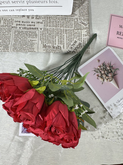 Buchet trandafiri artificiali, 24 flori, 45 cm, rosu, Ruyidecor