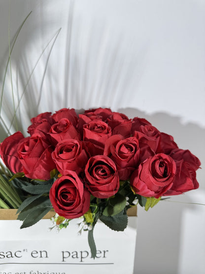 Buchet trandafiri artificiali, 24 flori, 45 cm, rosu, Ruyidecor