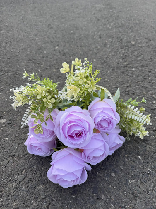Buchet trandafiri artificiali cu verdeata, 48 cm, lila, Ruyidecor