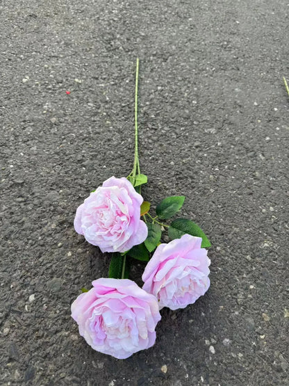 Bujor artificial cu tija, 3 flori, 75 cm, alb roz, Ruyidecor