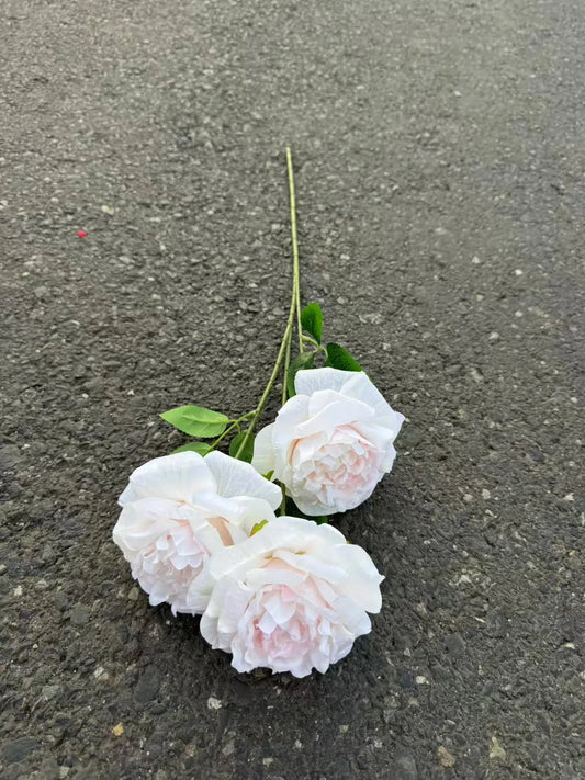 Bujor artificial cu tija, 3 flori, 75 cm, alb, Ruyidecor