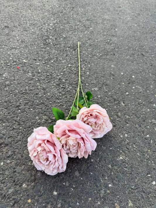 Bujor artificial cu tija, 3 flori, 75 cm, roz pudrat, Ruyidecor