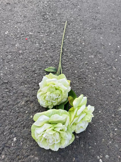 Bujor artificial cu tija, 3 flori, 75 cm, verde deschis, Ruyidecor