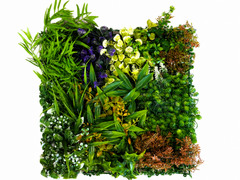 Panou Decorativ Artificial Mix Plante Verzi și Accente Color Premium, 50 x 50 cm