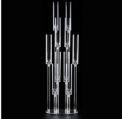 Set 4 sfeșnice decorative transparente cu 10 suporturi lumânări, design modern elegant, înălțime 108 cm (fără lumânări)