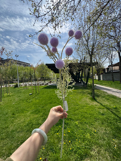 Crenguta artificiala decorativa cu flori sferice tip allium, 80 cm, 5 culori, Ruyidecor