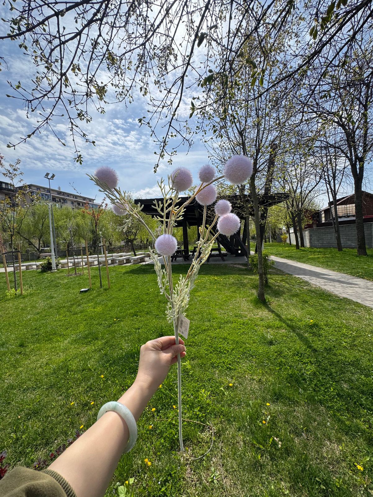Crenguta artificiala decorativa cu flori sferice tip allium, 80 cm, 5 culori, Ruyidecor