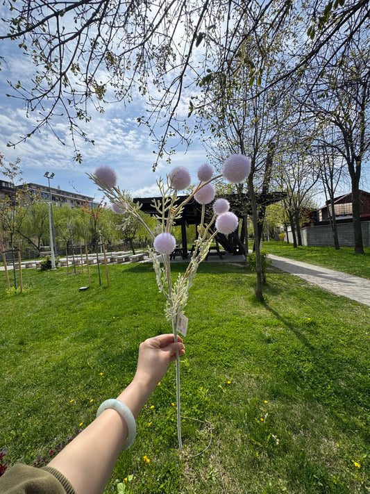 Crenguta artificiala decorativa cu flori sferice tip allium, 80 cm, 5 culori, Ruyidecor