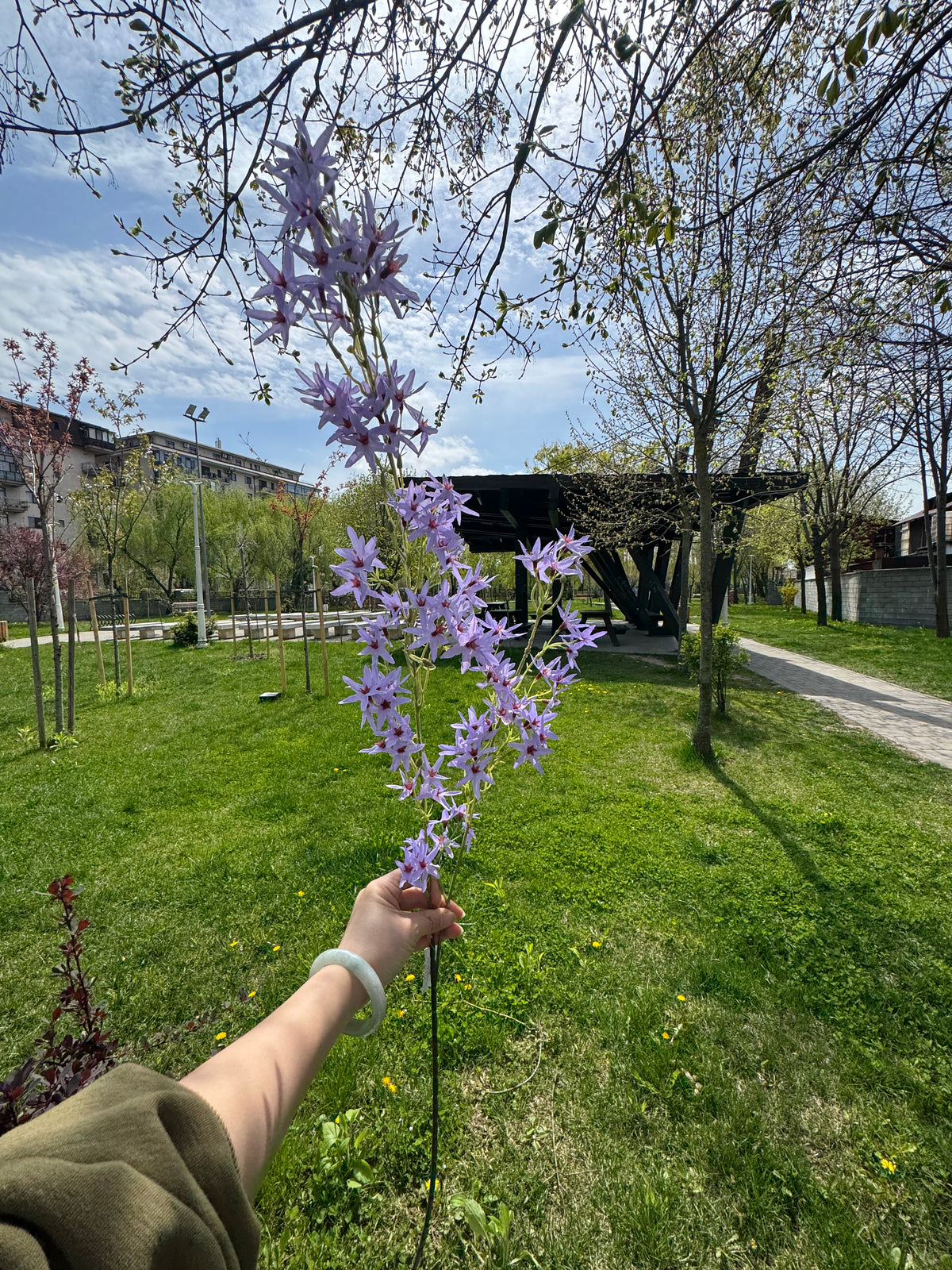Crenguta artificiala cu flori stelate, 110 cm, 4 culori, Ruyidecor