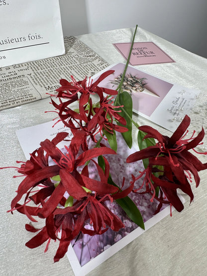 Crizantema artificiala cu tija, 3 flori, 85 cm, bordo, Ruyidecor