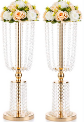 Set 4 suporturi decorative aurii cu cristale suspendate, pentru aranjamente florale elegante, înălțimi 60/80/100 cm (fără flori)