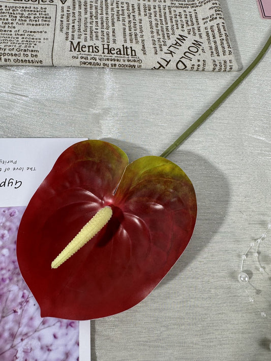 Floare anthurium artificiala cu tija, 65 cm, rosu, Ruyidecor