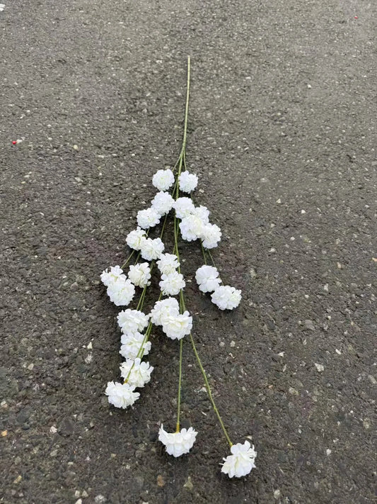 Floare artificiala cu tija, flori pompon, 75 cm, alb, Ruyidecor