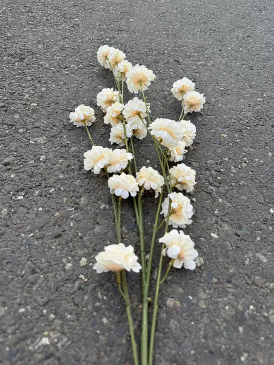Floare artificiala cu tija, flori pompon, 75 cm, crem, Ruyidecor