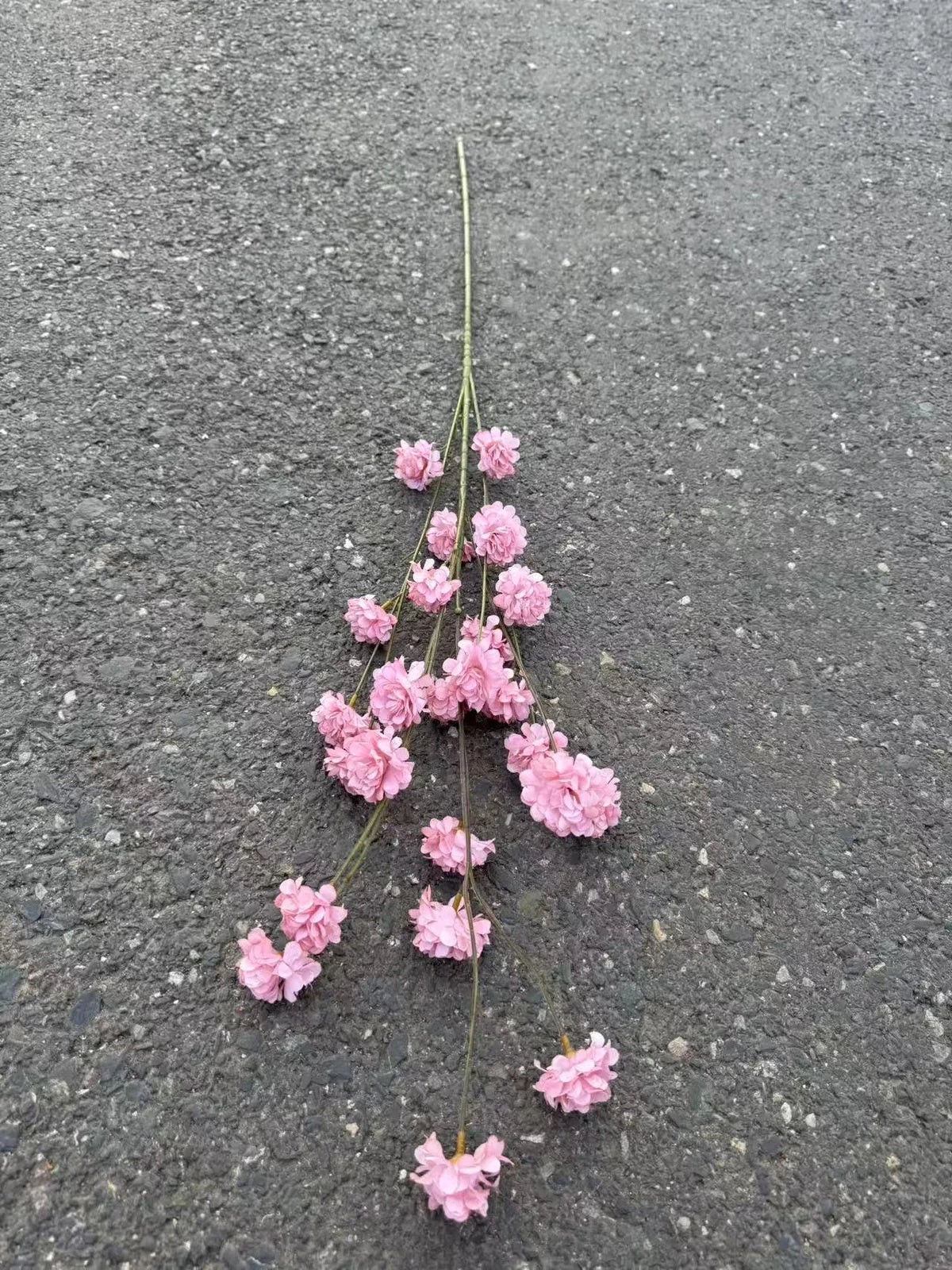 Floare artificiala cu tija, flori pompon, 75 cm, roz pal, Ruyidecor