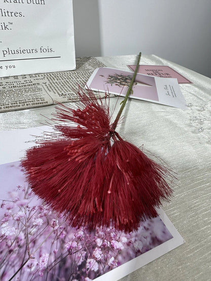 Floare artificiala tip pompon cu tija, 80 cm, bordo, Ruyidecor