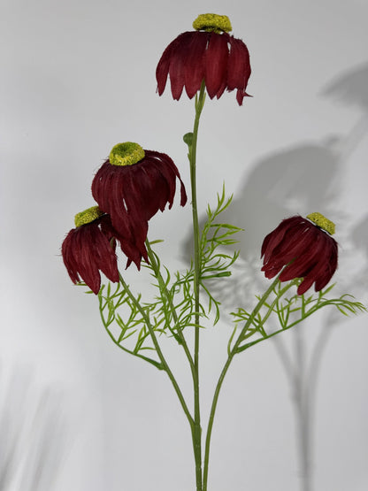 Floare cosmos artificiala cu tija, 4 flori, bordo, Ruyidecor
