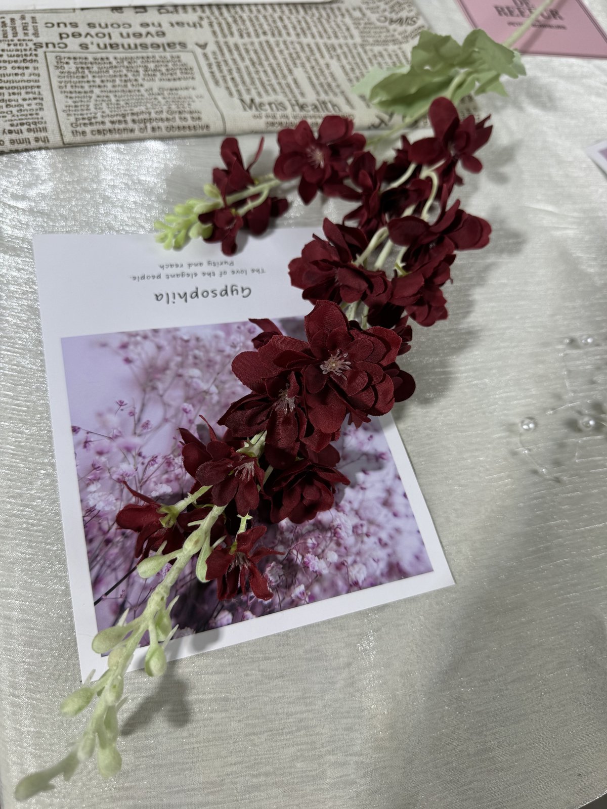 Floare decorativa artificiala cu tija, 75 cm, bordo, Ruyidecor