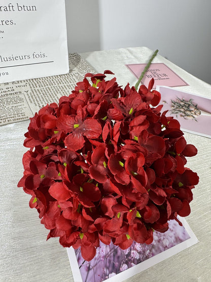 Floare hortensie artificiala cu tija, 85 cm, rosu bordo, Ruyidecor
