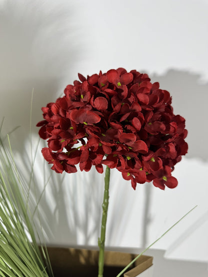 Floare hortensie artificiala cu tija, 85 cm, rosu bordo, Ruyidecor