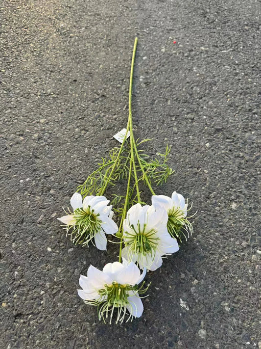 Floare pasiflora artificiala cu tija, 4 flori, 60 cm, alb, Ruyidecor