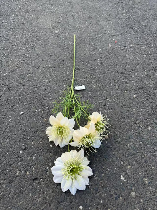Floare pasiflora artificiala cu tija, 4 flori, 60 cm, crem, Ruyidecor