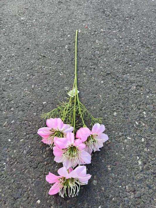 Floare pasiflora artificiala cu tija, 4 flori, 60 cm, roz pal, Ruyidecor
