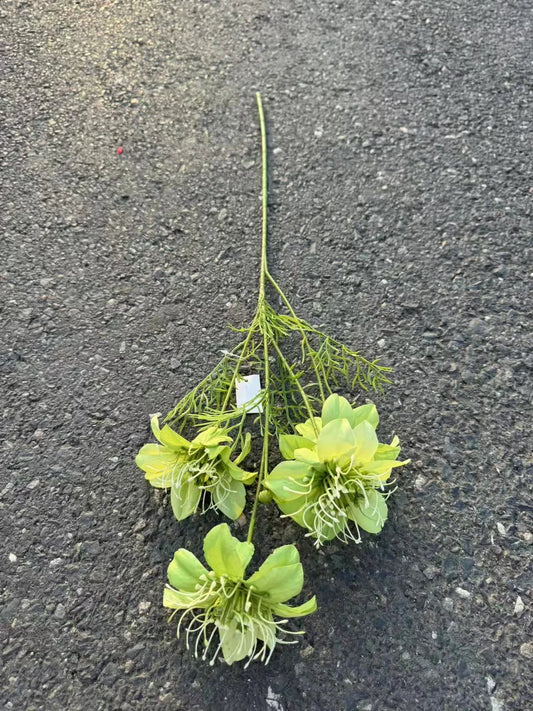 Floare pasiflora artificiala cu tija, 4 flori, 60 cm, verde, Ruyidecor