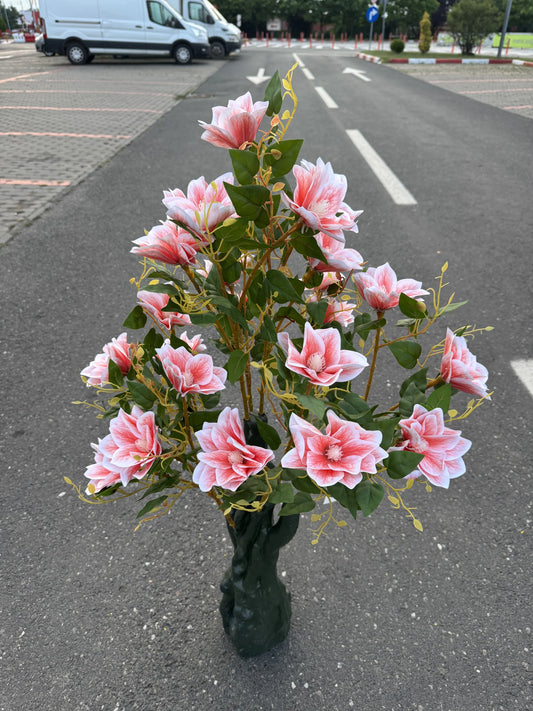 Copac artificial decorativ cu flori de magnolie, 108 flori, 120 cm, roz-alb, Ruyidecor