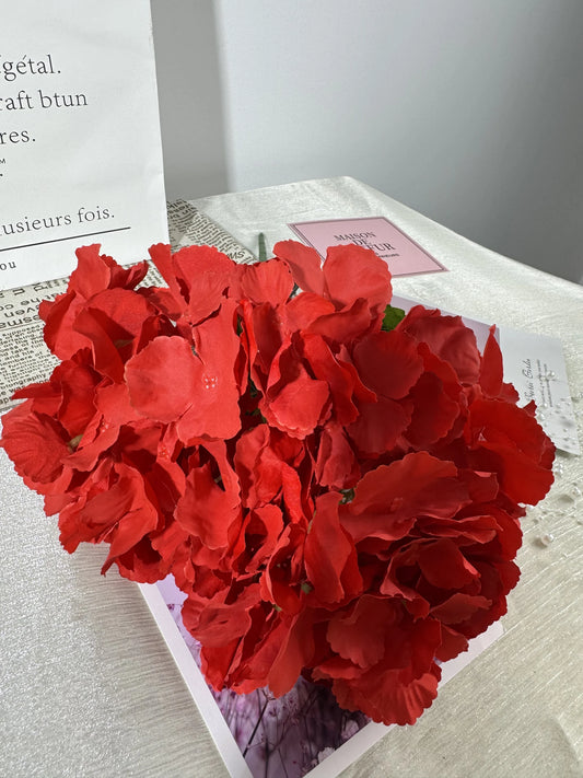Hortensie artificiala cu tija, 5 flori, 45 cm, rosu, Ruyidecor