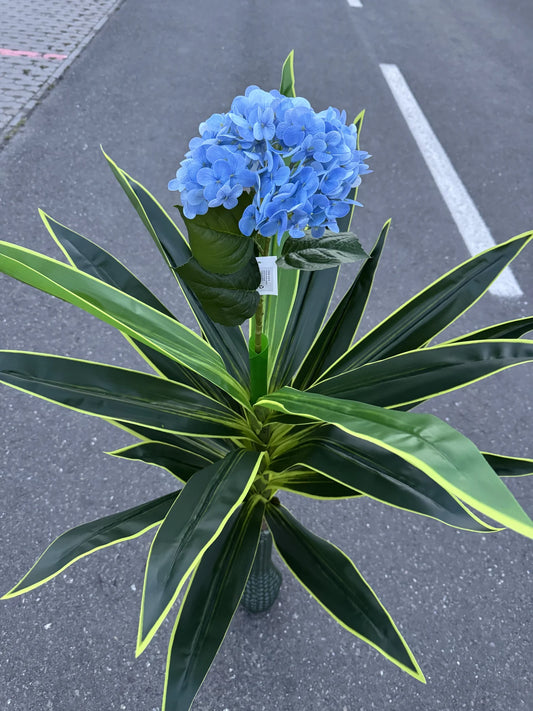 Hortensie artificiala cu tija si frunze, 140 cm, albastra, Ruyidecor