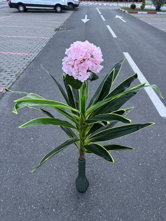 Hortensie artificiala cu tija si frunze, 140 cm, roz deschis, Ruyidecor