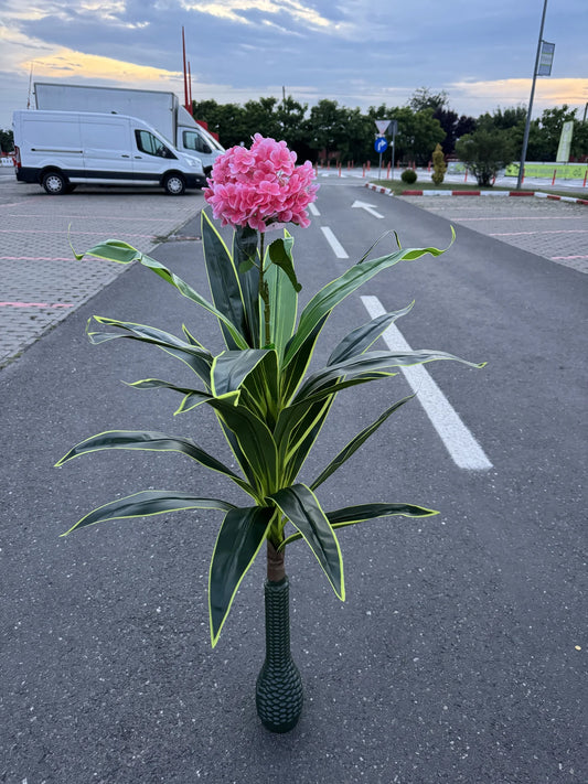 Hortensie artificiala cu tija si frunze, 140 cm, roz intens, Ruyidecor