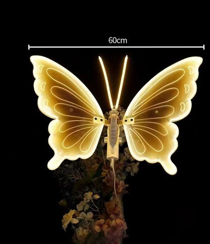 Fluture luminos LED decorativ, pentru evenimente, lumină caldă, 45/60 cm cu suport