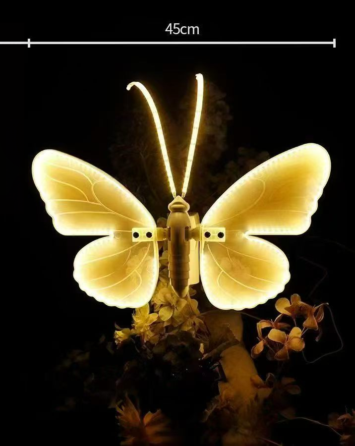 Fluture luminos LED decorativ, pentru evenimente, lumină caldă, 45/60 cm cu suport