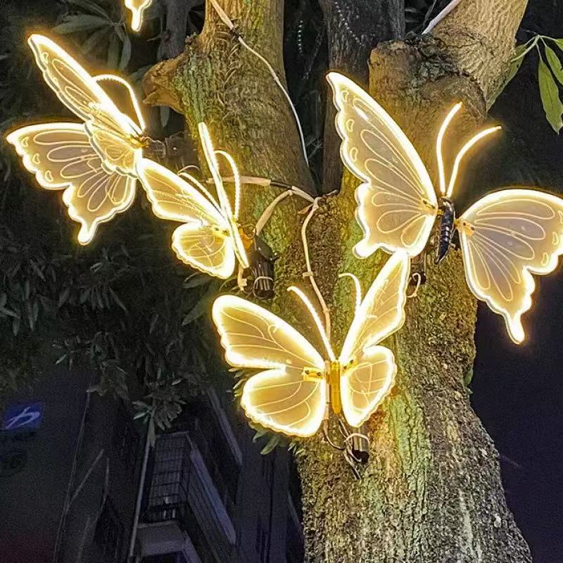 Fluture luminos LED decorativ, pentru evenimente, lumină caldă, 45/60 cm cu suport