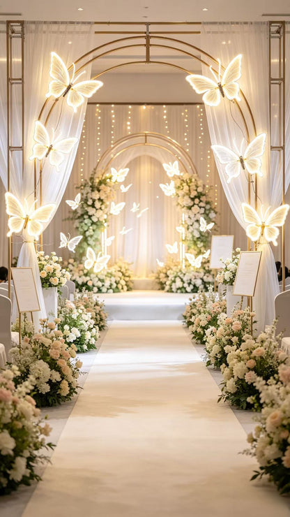 Fluture luminos LED decorativ, pentru evenimente, lumină caldă, 45/60 cm cu suport